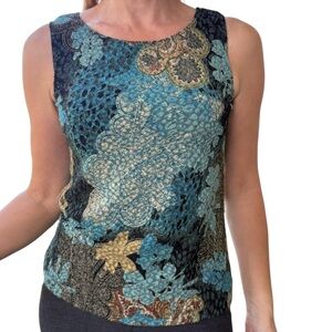 Vintage White Stag Women’s Earth Toned Abstract Print Blouse Size Small Y2K